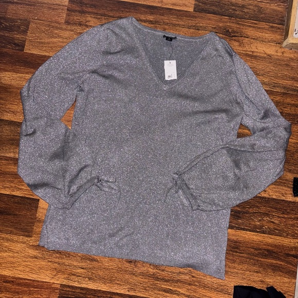 Worthington Tops - Silver V-Neck Long Sleeve Top